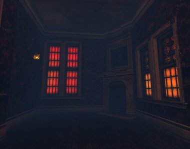 Terk edilmiş bir malikaneden 3 boyutlu ürkütücü bir iç mekan.