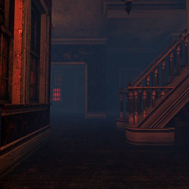 Terk edilmiş bir malikaneden 3 boyutlu ürkütücü bir iç mekan.