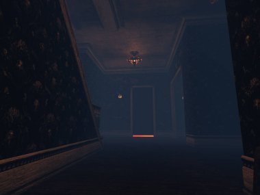 Terk edilmiş bir malikaneden 3 boyutlu ürkütücü bir iç mekan.