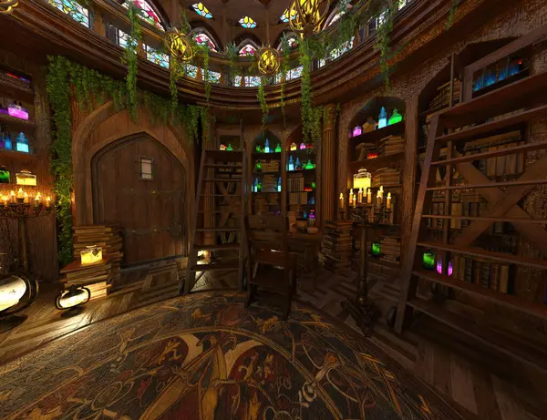 Büyücü kulübesi gibi sihirli bir ağaç evin içini sihirli iksir ve kitaplarla doldurmuş.