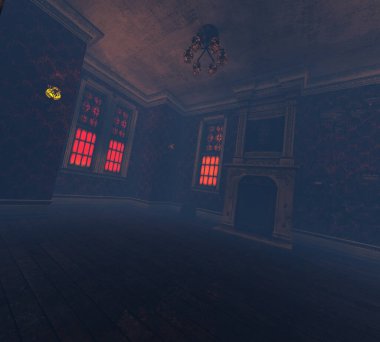 Terk edilmiş bir malikaneden 3 boyutlu ürkütücü bir iç mekan.