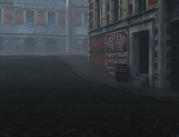 Eski Londra 'nın sisli bir ortamda 3 boyutlu fantezi arka planı 