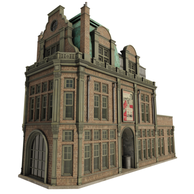 Saydam arkaplanda izole edilmiş 3D eski klasik ikamet cephesi