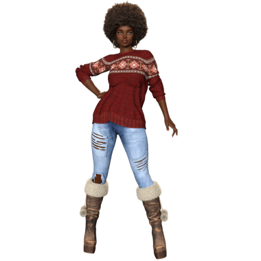 3 boyutlu rahat kadın karakter kot pantolon ve kış süveteri şeffaf arka planda izole