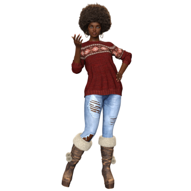 3 boyutlu rahat kadın karakter kot pantolon ve kış süveteri şeffaf arka planda izole