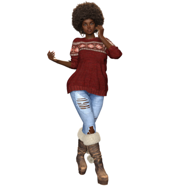 3 boyutlu rahat kadın karakter kot pantolon ve kış süveteri şeffaf arka planda izole