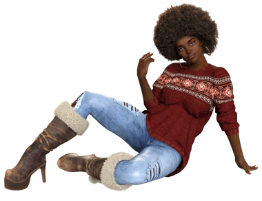 3 boyutlu rahat kadın karakter kot pantolon ve kış süveteri şeffaf arka planda izole