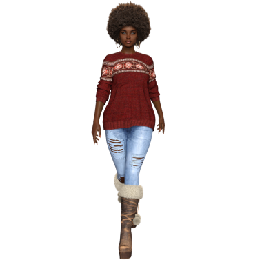 3 boyutlu rahat kadın karakter kot pantolon ve kış süveteri şeffaf arka planda izole