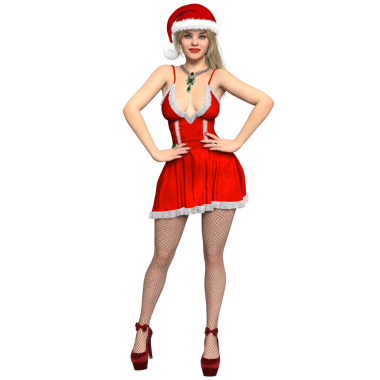 Şeffaf arka planda izole edilmiş, şehvetli Noel geceliği içindeki 3 boyutlu kadın karakter. 