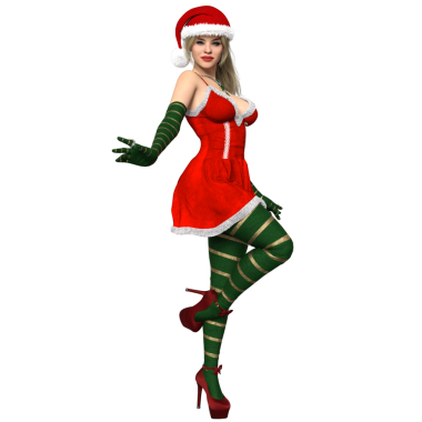 Şeffaf arka planda izole edilmiş, şehvetli Noel geceliği içindeki 3 boyutlu kadın karakter. 