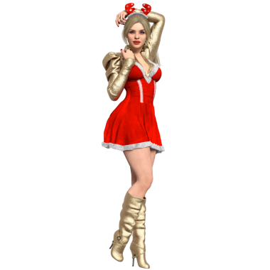 Şeffaf arka planda izole edilmiş, şehvetli Noel geceliği içindeki 3 boyutlu kadın karakter. 