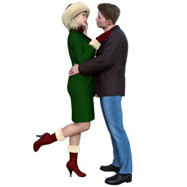 Şeffaf arka planda izole edilmiş kışlık giysiler içinde 3D rahat bir çift.