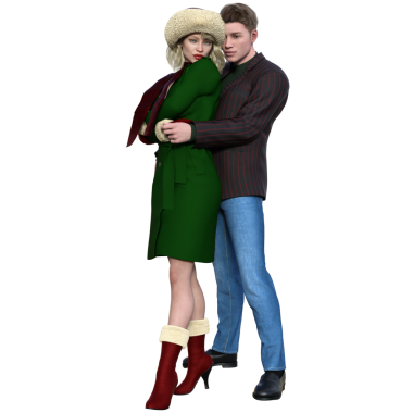 Şeffaf arka planda izole edilmiş kışlık giysiler içinde 3D rahat bir çift.