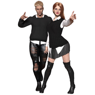 3D görüntülenmiş kentsel fantezi çifti şeffaf arka planda izole edildi