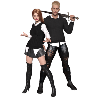 3D görüntülenmiş kentsel fantezi çifti şeffaf arka planda izole edildi