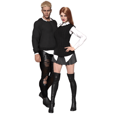 3D görüntülenmiş kentsel fantezi çifti şeffaf arka planda izole edildi