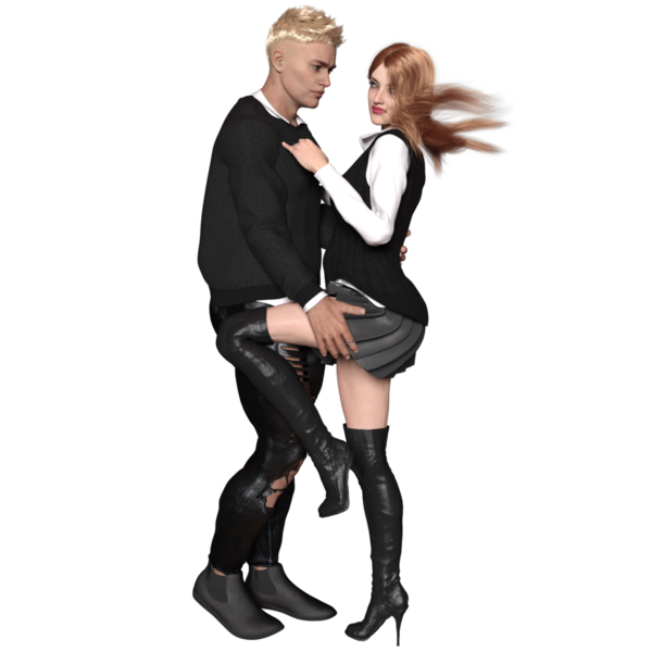 3D görüntülenmiş kentsel fantezi çifti şeffaf arka planda izole edildi