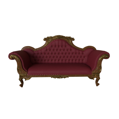 Şeffaf arkaplanda izole edilmiş 3D klasik kırmızı kanepe