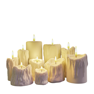 3D eritilmiş mumlar şeffaf arkaplanda izole edilir