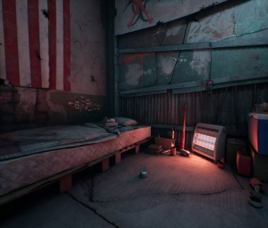 3D oluşturulmuş kıyamet sonrası sığınak 