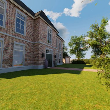 Bir malikanenin 3 boyutlu dış bahçesi. 