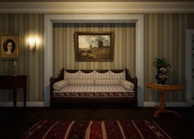 Klasik bir villanın 3 boyutlu iç mekanı. 