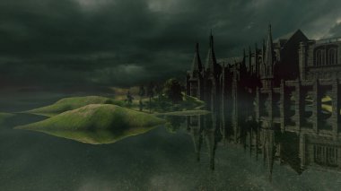 3D karanlık fantezi Gotik kale manzarası 