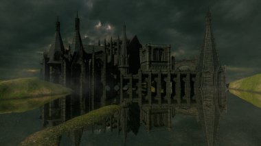 3D karanlık fantezi Gotik kale manzarası 