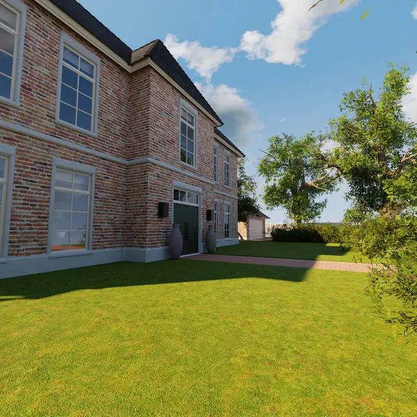 Bir malikanenin 3 boyutlu dış bahçesi. 