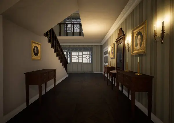 Klasik bir villanın 3 boyutlu iç mekanı. 