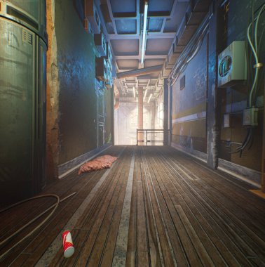 3D dahili siber punk terk edilmiş bina 