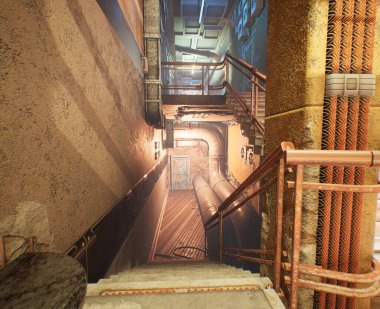 3D dahili siber punk terk edilmiş bina 