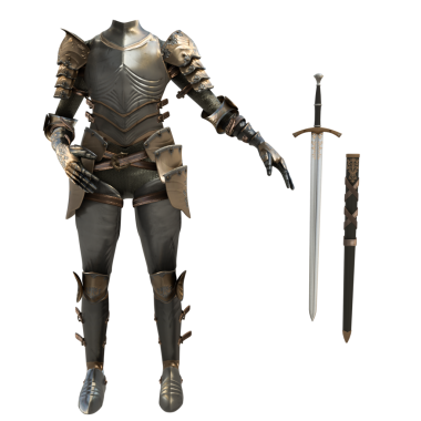 3 boyutlu hayali kadın zırhı şeffaf arka planda izole edilmiş.