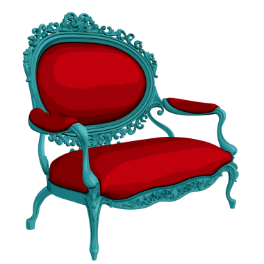 Şeffaf arkaplanda izole edilmiş 3D karikatür barok koltuğu