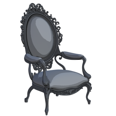 Şeffaf arkaplanda izole edilmiş 3D karikatür barok koltuğu