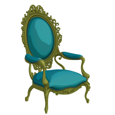 Şeffaf arkaplanda izole edilmiş 3D karikatür barok koltuğu