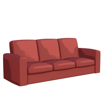 3D karikatür modern kanepe şeffaf arka planda izole