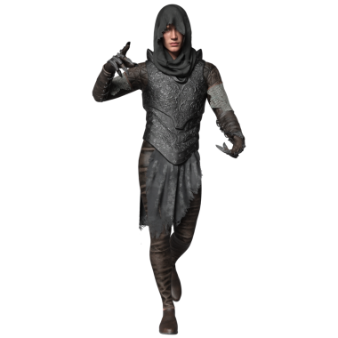 3 boyutlu, şeffaf arkaplanda zırhı olan fantezi erkek karakter.