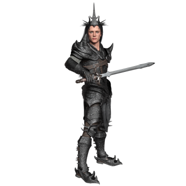 3 boyutlu, şeffaf arkaplanda zırhı olan fantezi erkek karakter.