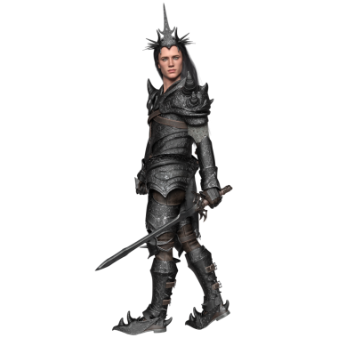 3 boyutlu, şeffaf arkaplanda zırhı olan fantezi erkek karakter.