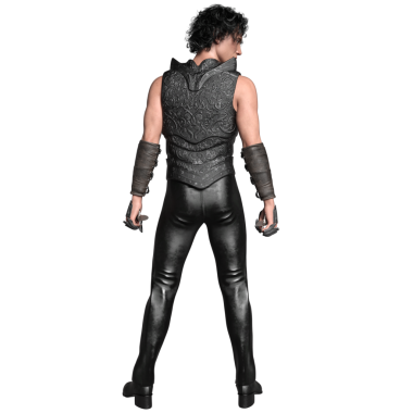 3 boyutlu, şeffaf arkaplanda zırhı olan fantezi erkek karakter.