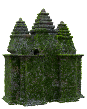 3D, şeffaf arkaplanda aşırı gelişmiş sarmaşık ile antik Asya mimarisi oluşturuldu