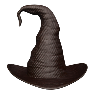 Şeffaf arkaplanda izole edilmiş kıvrımlı kenarı ve fantezi tarzı tasarımı olan 3 boyutlu hazırlanmış sihirbaz şapkası