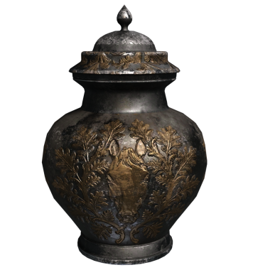 3 boyutlu, şeffaf arka planda izole edilmiş, karmaşık çiçek desenleri olan antika bir vazo.