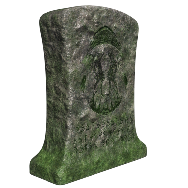 3 boyutlu yıpranmış mezar taşı ve şeffaf arkaplanda oyulmuş figür.
