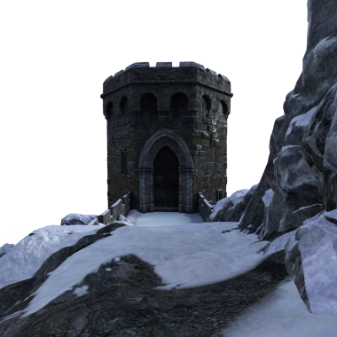 3D, kışın fantezi kalesini şeffaf arka planda izole edilmiş ortaçağ kalıntıları haline getirdi.