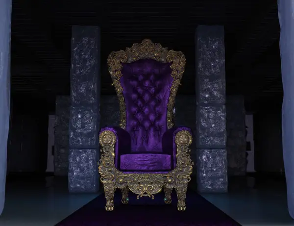 3 boyutlu fantezi arka plan ve mor taht. 