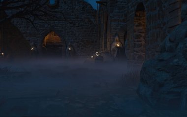 3D karanlık gotik harabeler oluşturdu 