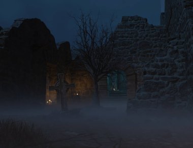 3D karanlık gotik harabeler oluşturdu 