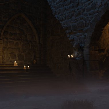 3D karanlık gotik harabeler oluşturdu 